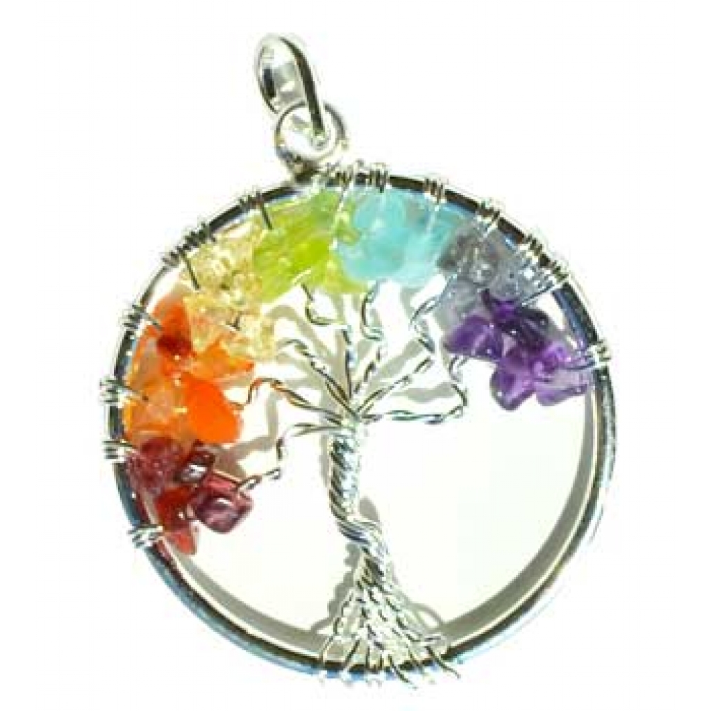 7 Chakra Tree of Life Pendant - Silver Tone