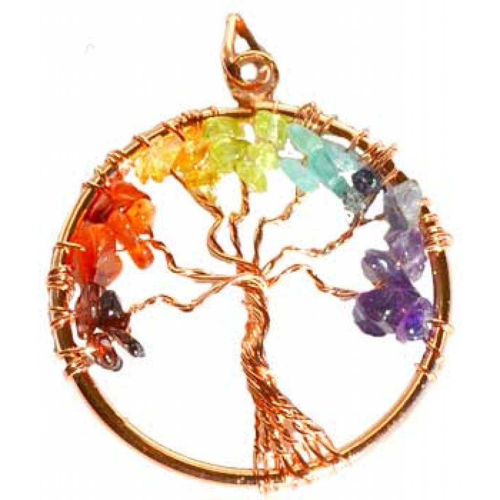 7 Chakra Tree of Life Pendant - Copper Tone