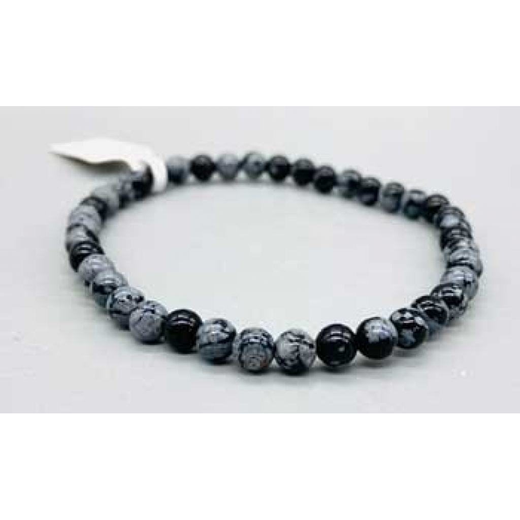 4mm Snowflake Obsidian Bracelet - Adjustable