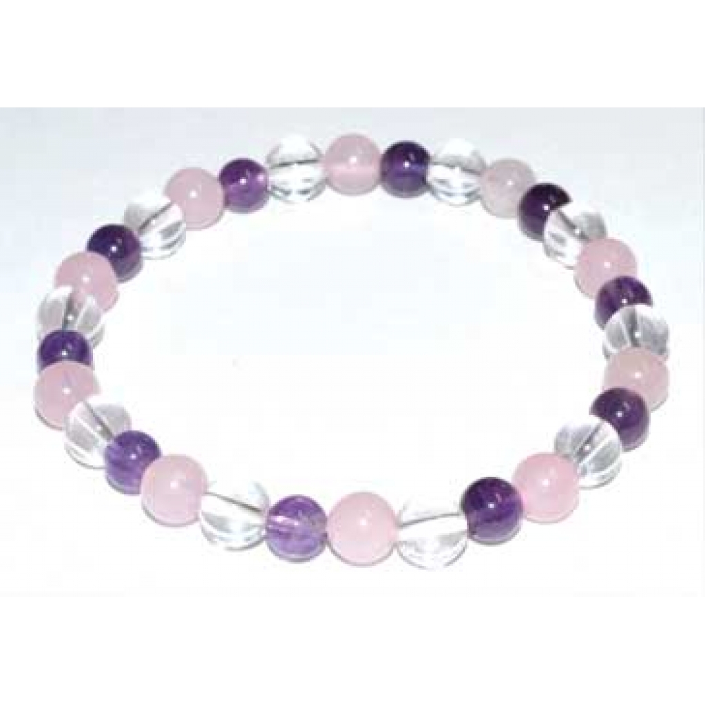 6mm Amethyst, Rose Quartz & Quartz Bracelet