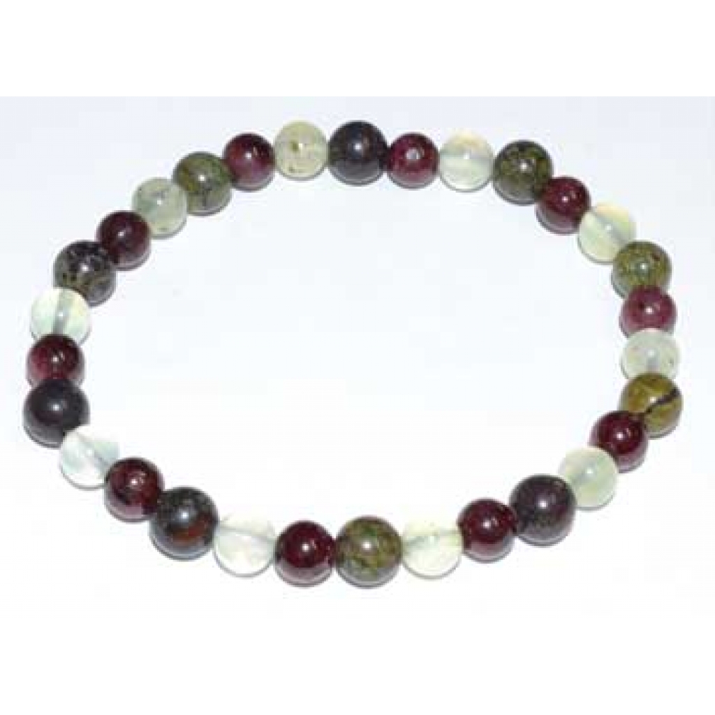 6mm Dragon Blood Jasper, Garnet & Prehnite Bracelet