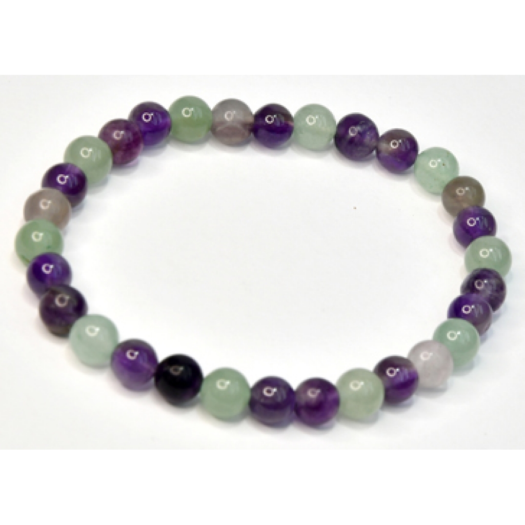 6mm Fluorite, Amethyst & Green Aventurine Bracelet - Triad of Protection