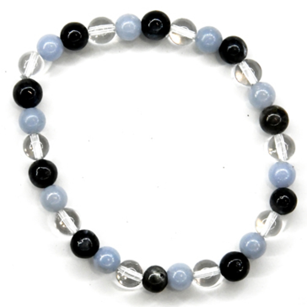 6mm Triple Energy Crystal Bracelet - Labradorite, Angelite, Quartz