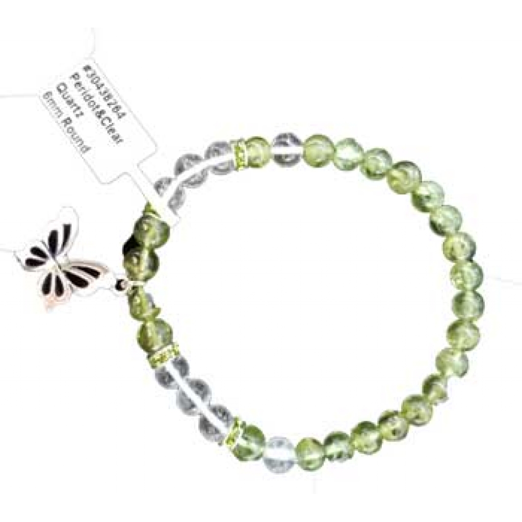 6mm Peridot and Quartz Butterfly Bracelet