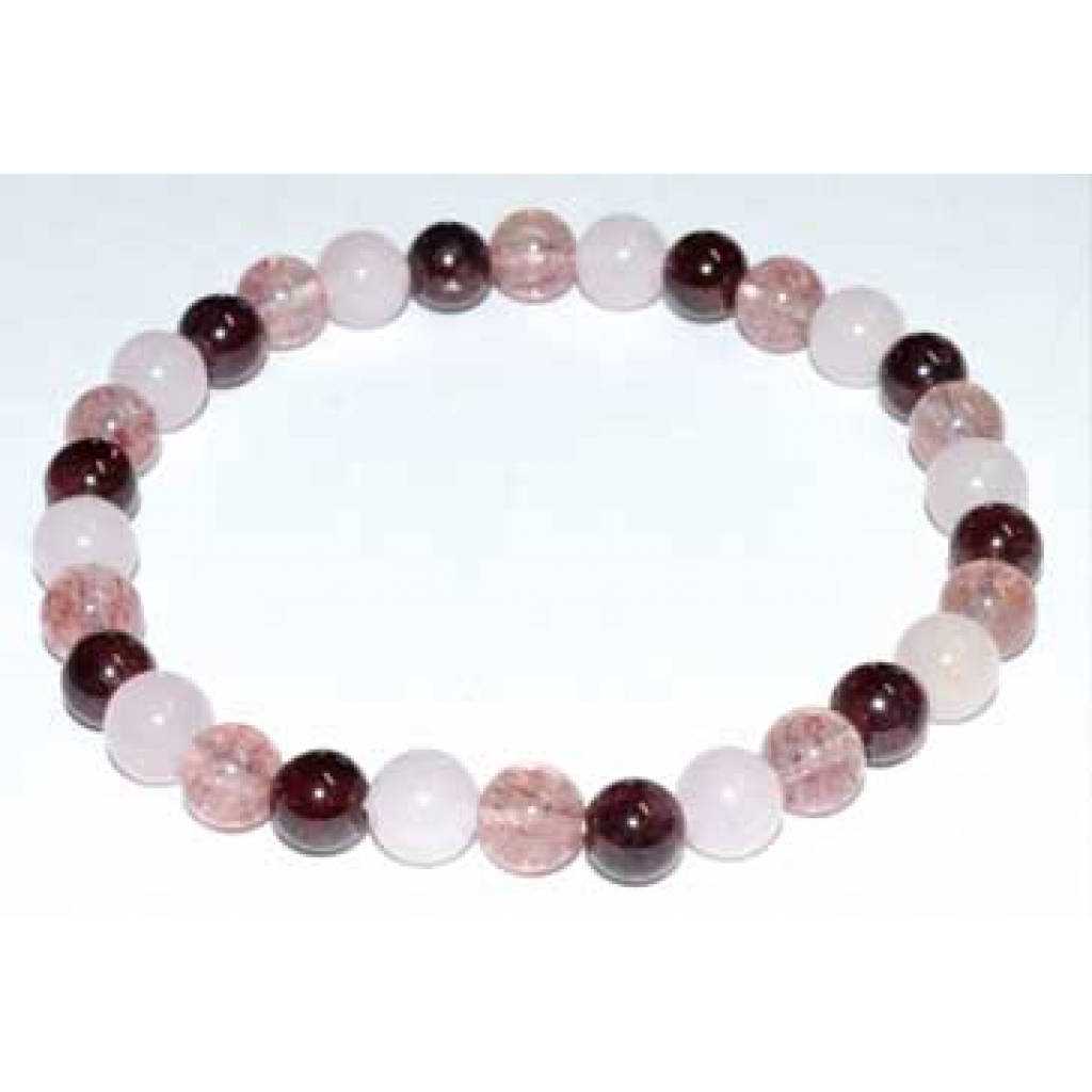 6mm Rose Quartz, Strawberry Quartz & Garnet Bracelet - Heart Chakra Energy