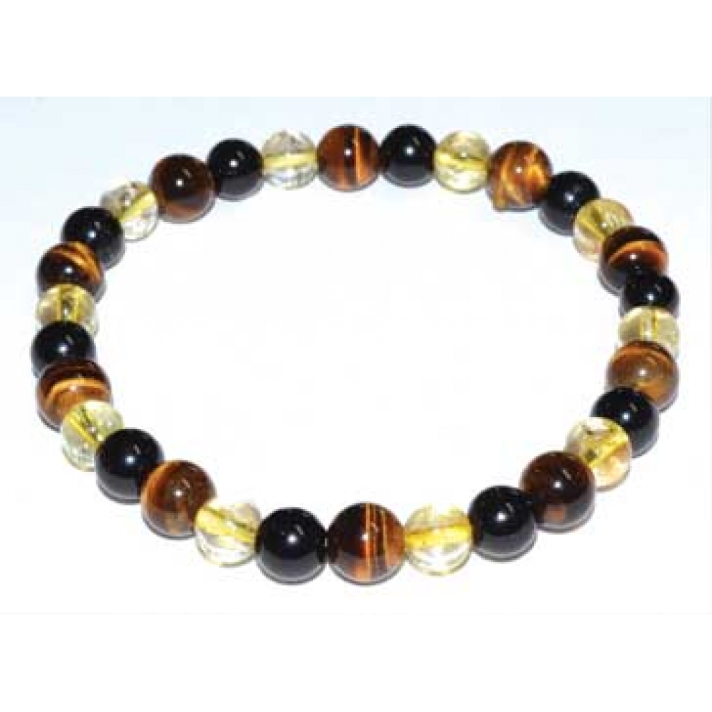 6mm Tiger Eye, Citrine & Tourmaline Black Bracelet