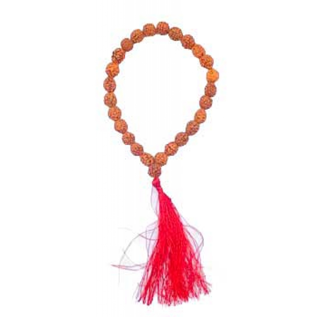 8mm Rudraksha Beaded Bracelet with Red Tassel