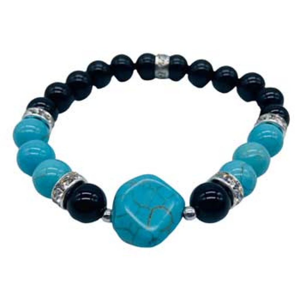 8mm Black Onyx, Turquoise, and Nugget Bracelet - Energy and Balance