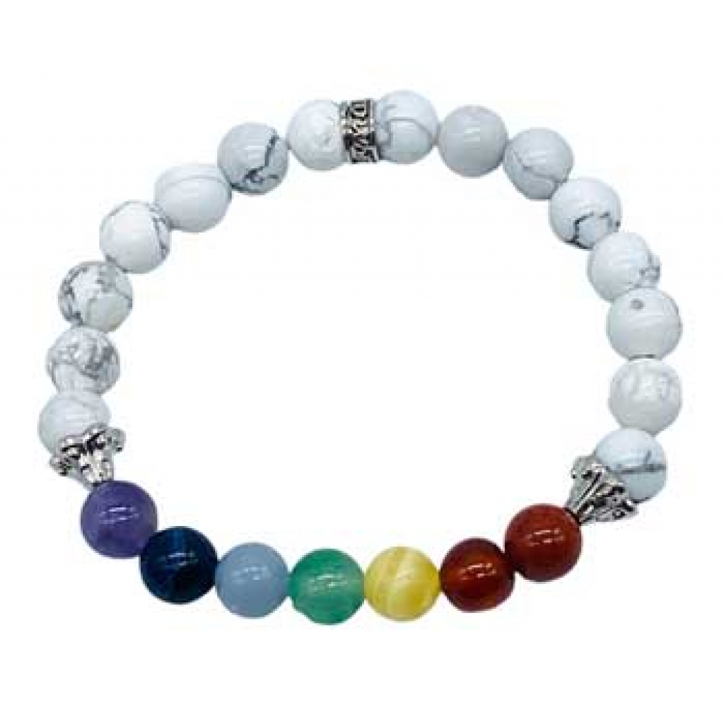 8mm 7 Chakra with White Howlite Bracelet - Spiritual Alignment