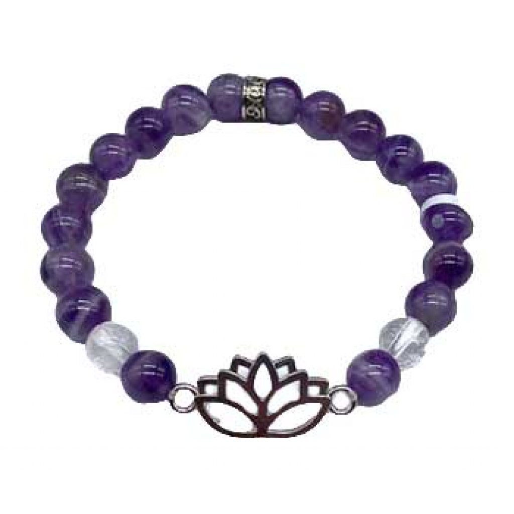 8mm Chevron Amethyst, Quartz, Lotus Bracelet