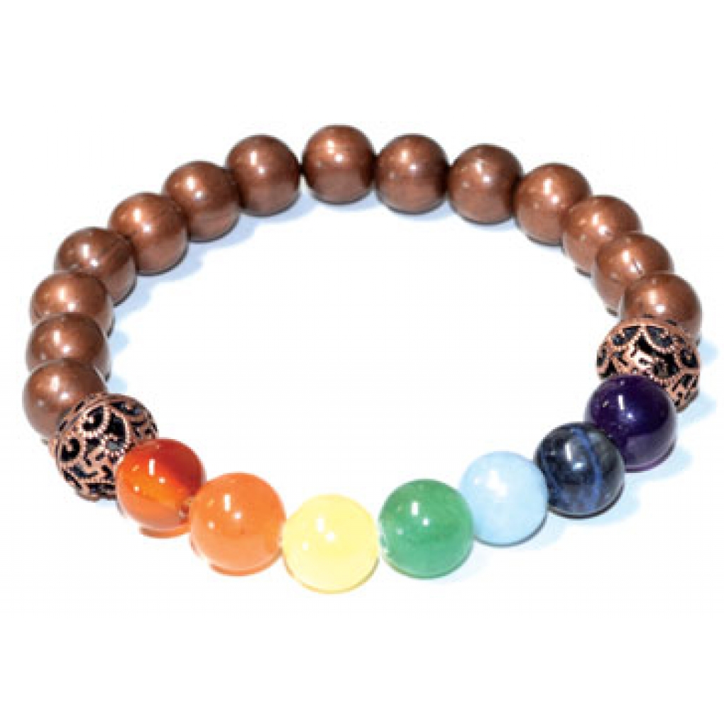 8mm 7 Chakra Copper Beads Bracelet