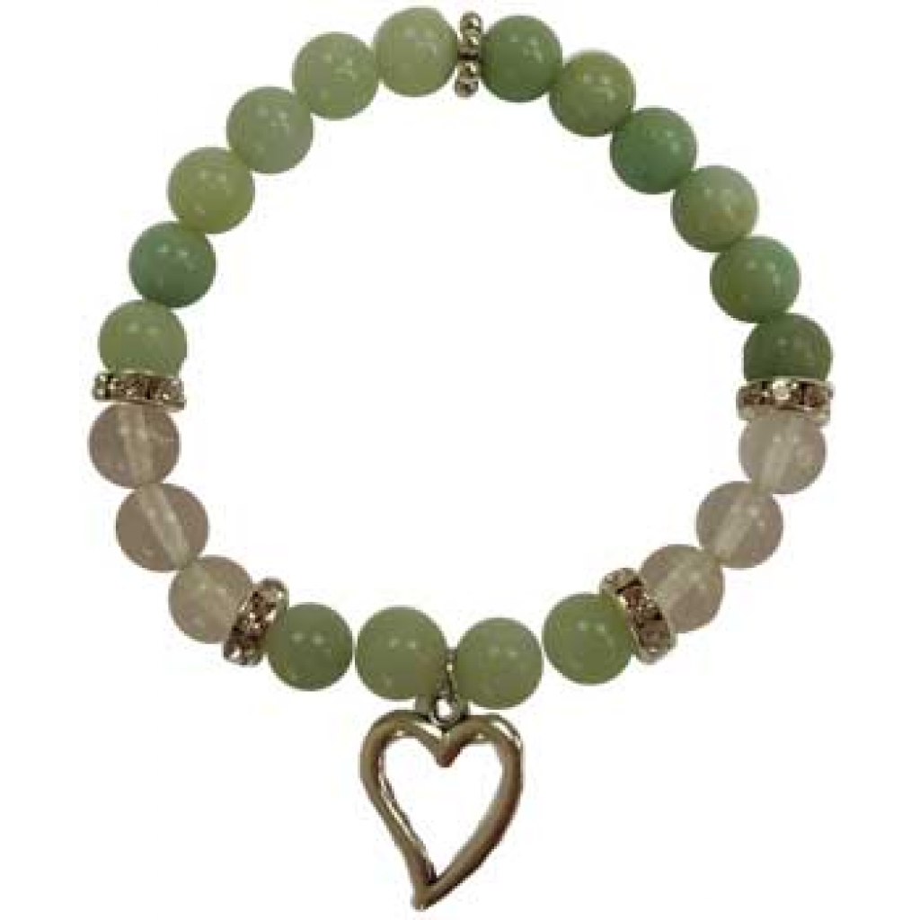 8mm Amazonite/Quartz Beaded Bracelet with Heart Accents