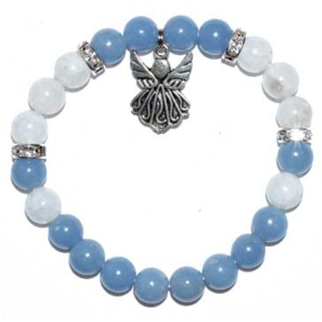 Angelite and Rainbow Moonstone 8mm Beaded Bracelet