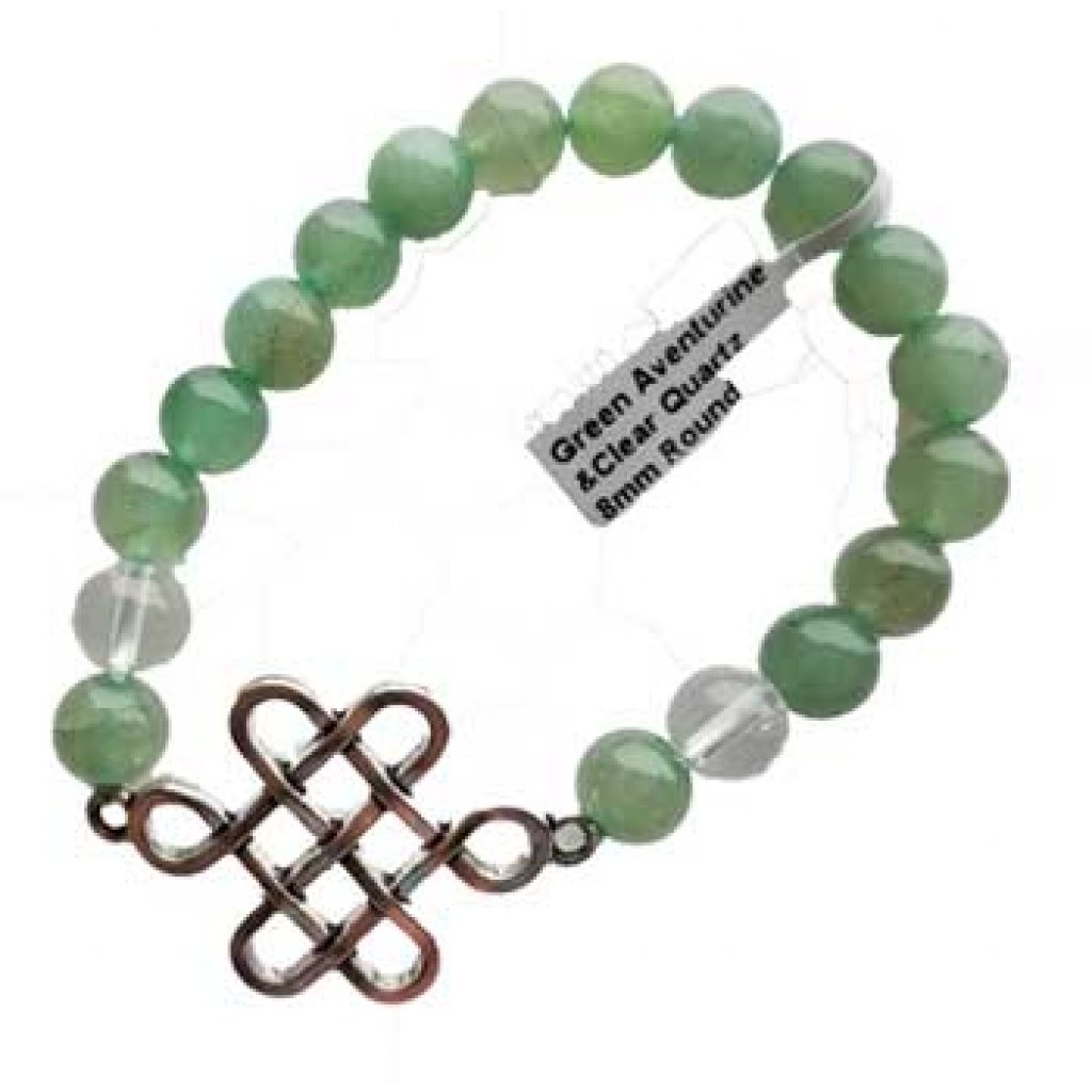 8mm Green Aventurine & Clear Quartz Celtic Bracelet