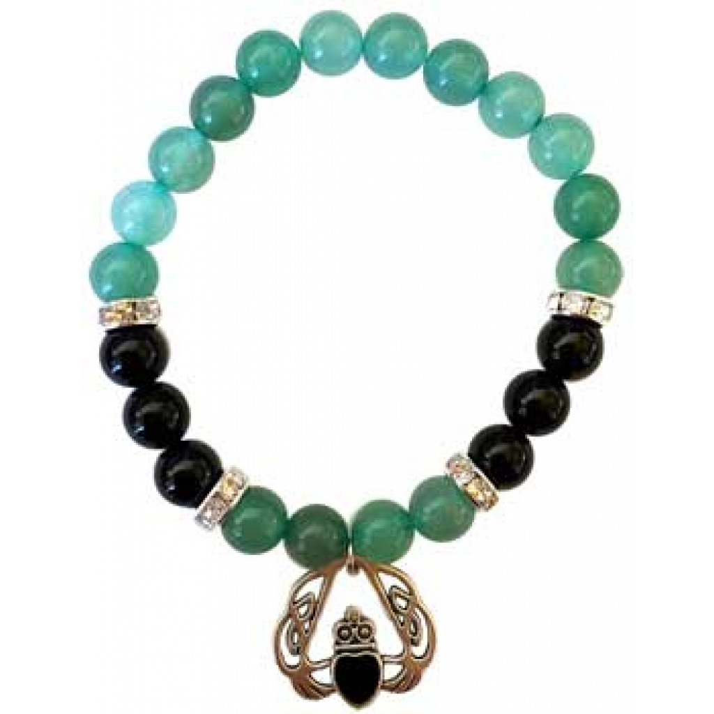 8mm Green Aventurine and Black Onyx Bracelet with Heart