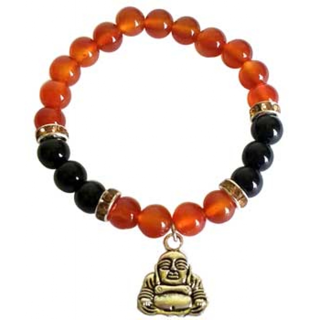 Red Agate and Black Onyx Bracelet with Buddha