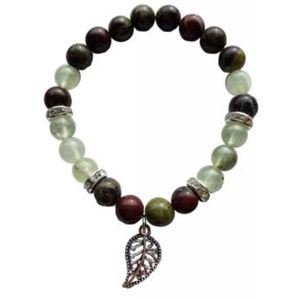 8mm Dragon Bloodstone/Prehnite Leaf Bracelet - Courage and Strength