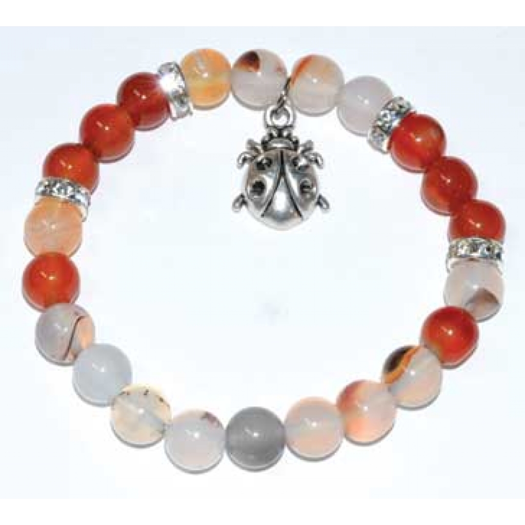 Ladybug Charm Bracelet with Dendric Agate and Carnelian