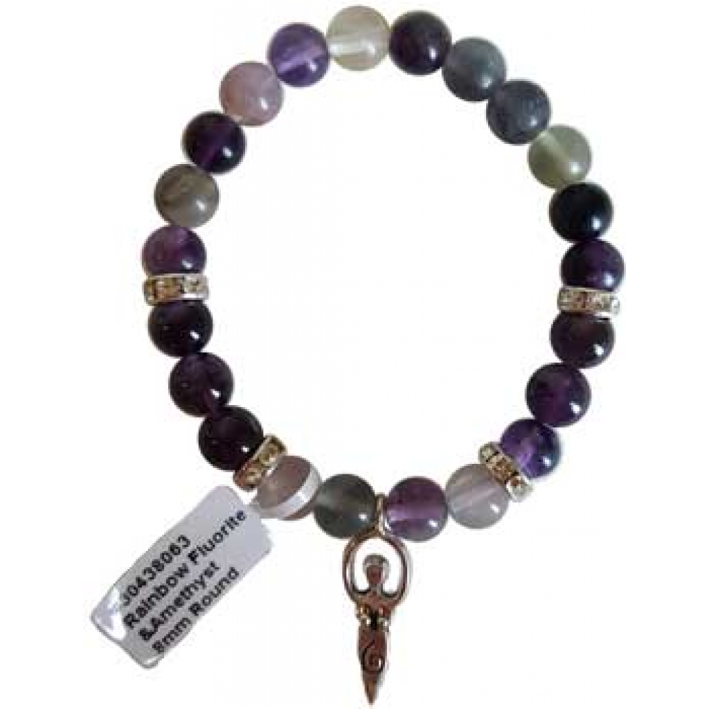 8mm Fluorite/Amethyst Stone Bracelet with Goddess Accent