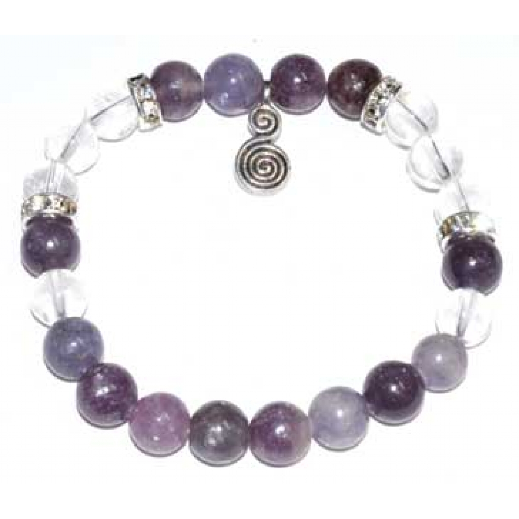 8mm Lepidolite Bracelet with Double Spiral Charm: Spiritual Awareness