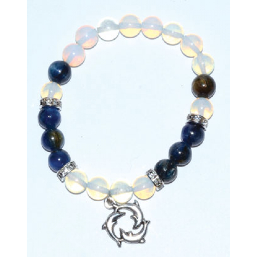 Opalite and Kyanite Bracelet with Dolphin Charms