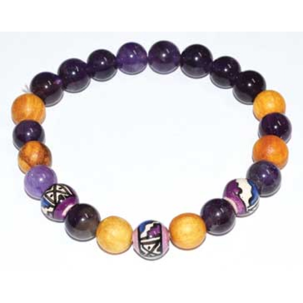 8mm Palo Santo & Amethyst Beaded Bracelet for Spiritual Balance