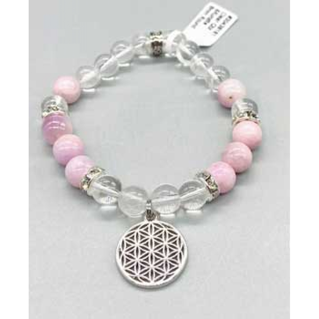 8mm Quartz/Kunzite Flower of Life Bead