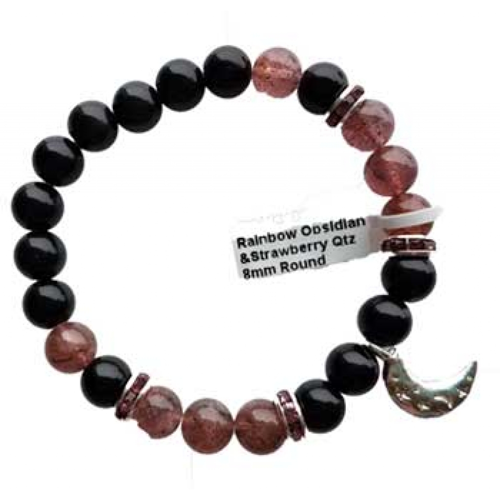 8mm Rainbow Obsidian & Strawberry Quartz Bracelet - Celestial Energy