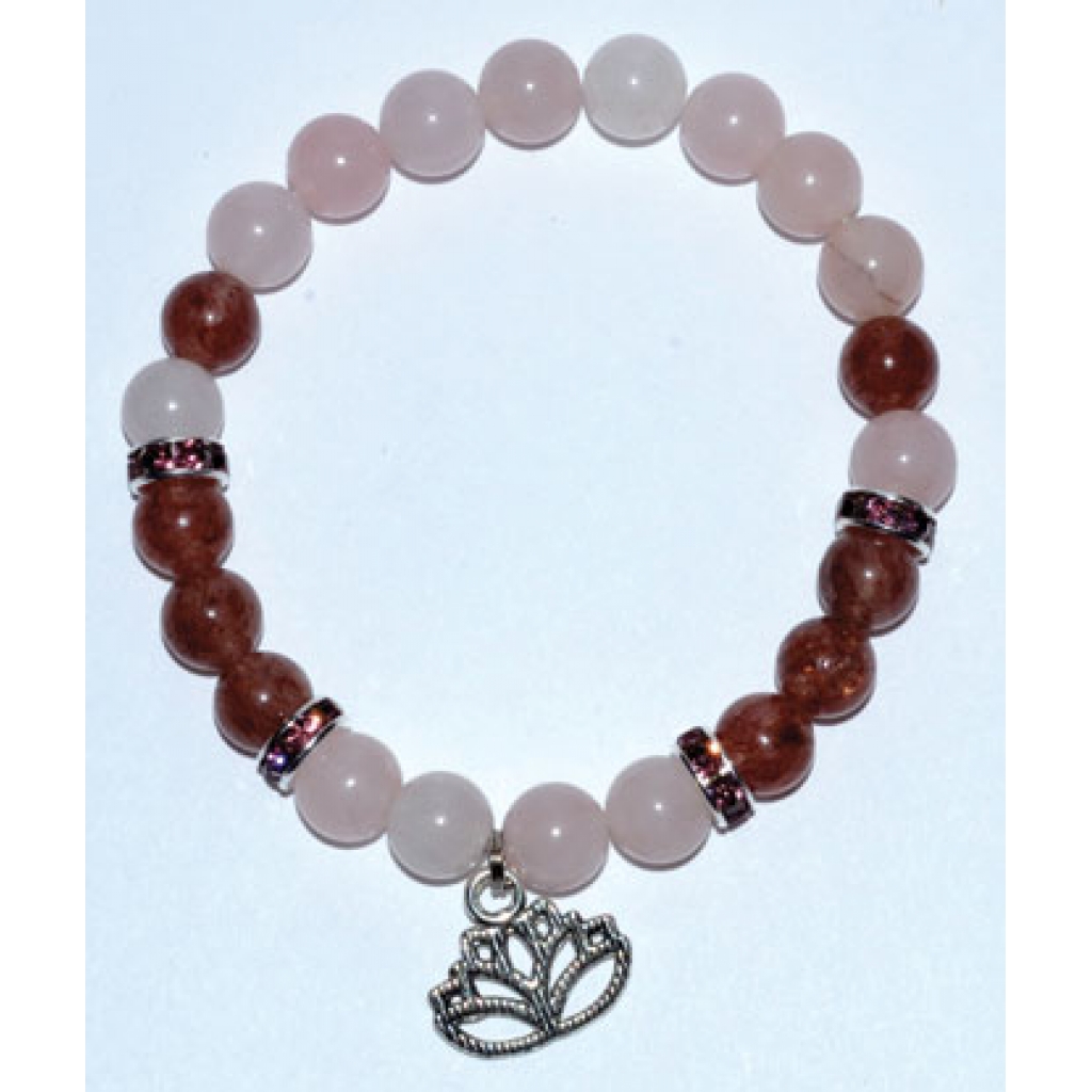 8mm Rose Quartz/Strawberry Quartz Bracelet with Lotus