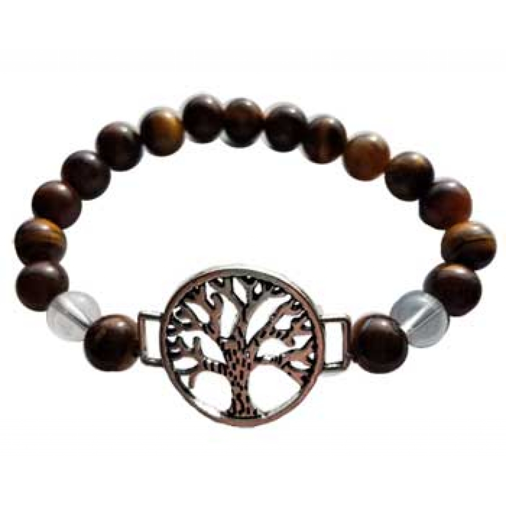 8mm Tiger Eye and Quartz Tree of Life Bracelet - Empower Your Spirit