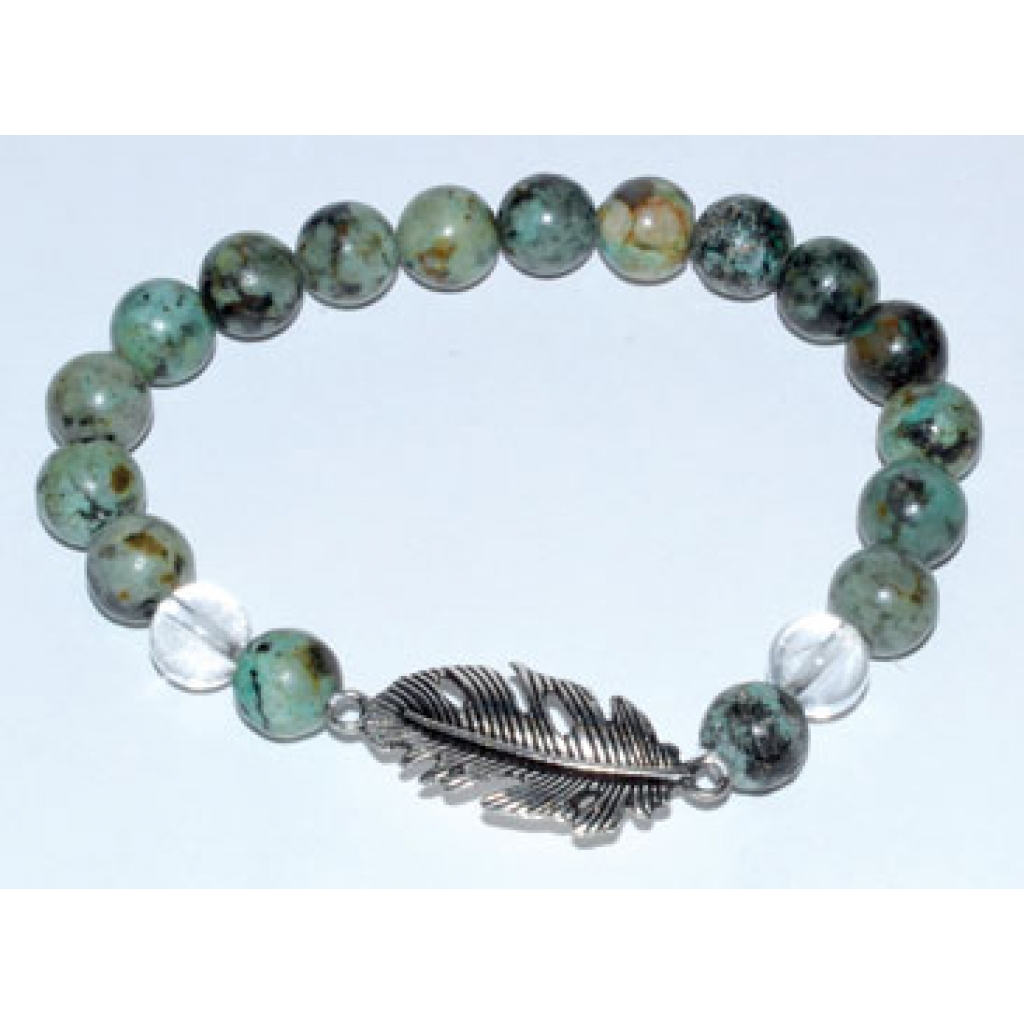 Turquoise & Quartz Bracelet with Feather (8mm)