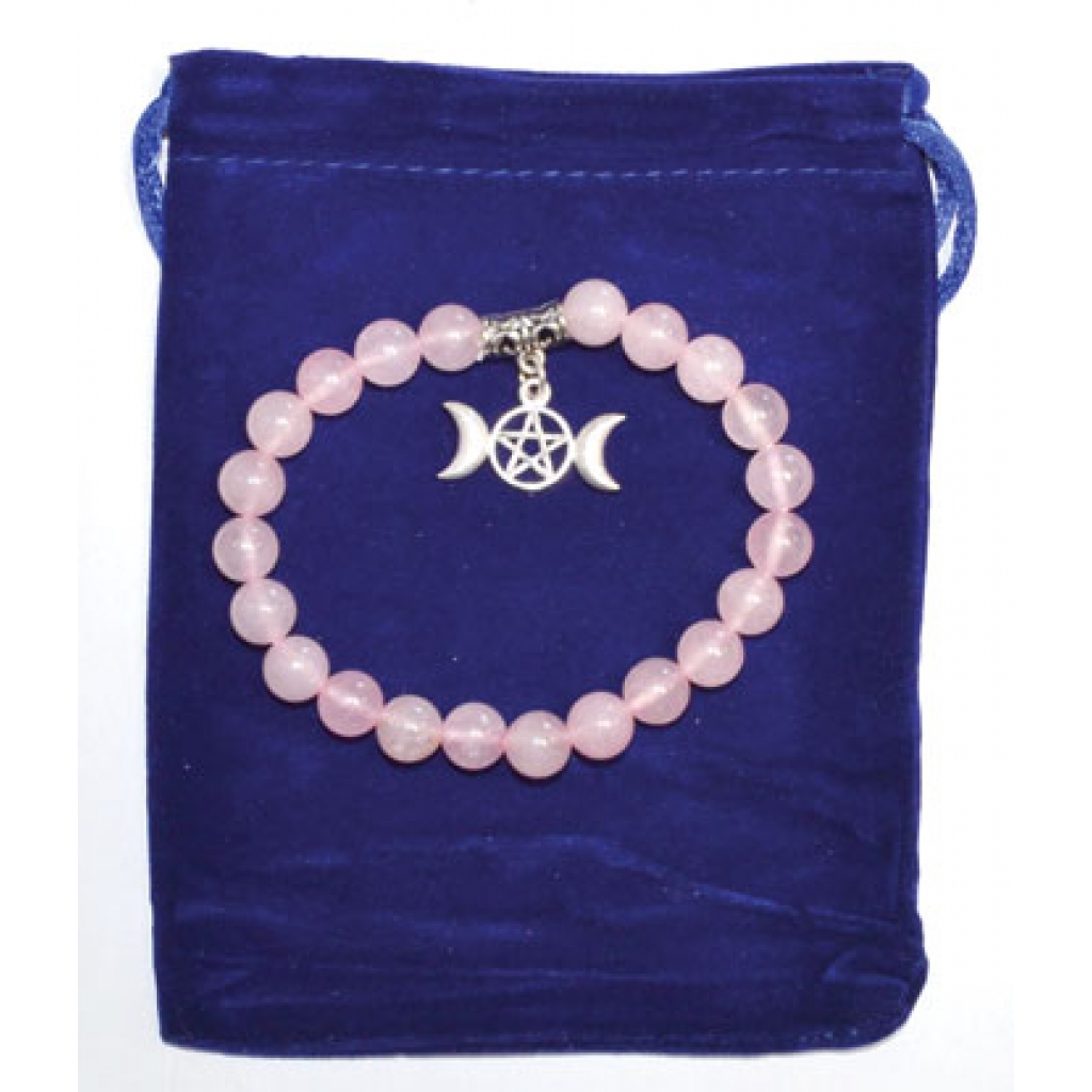 8mm Rose Quartz & Triple Moon Bracelet - Love and Healing