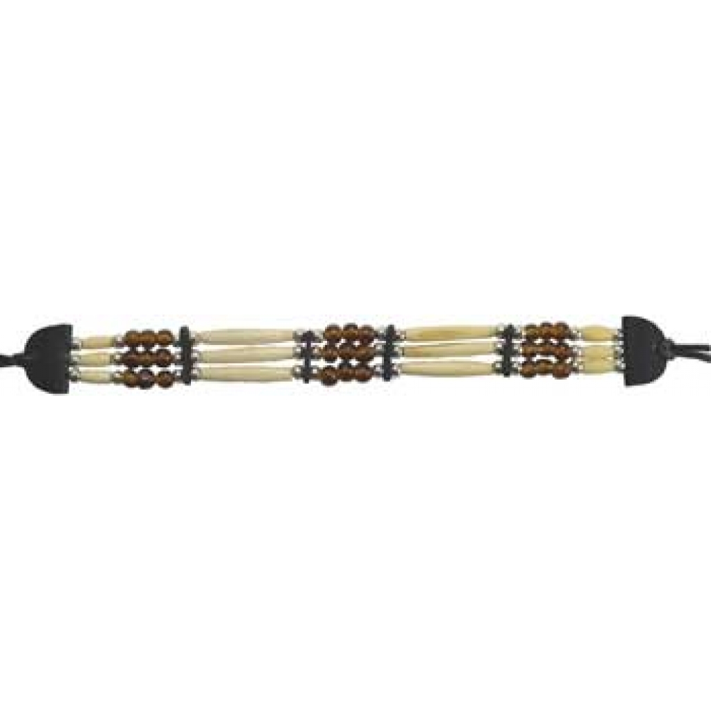 Native American Inspired 3-Line Brown Beaded Bone Choker