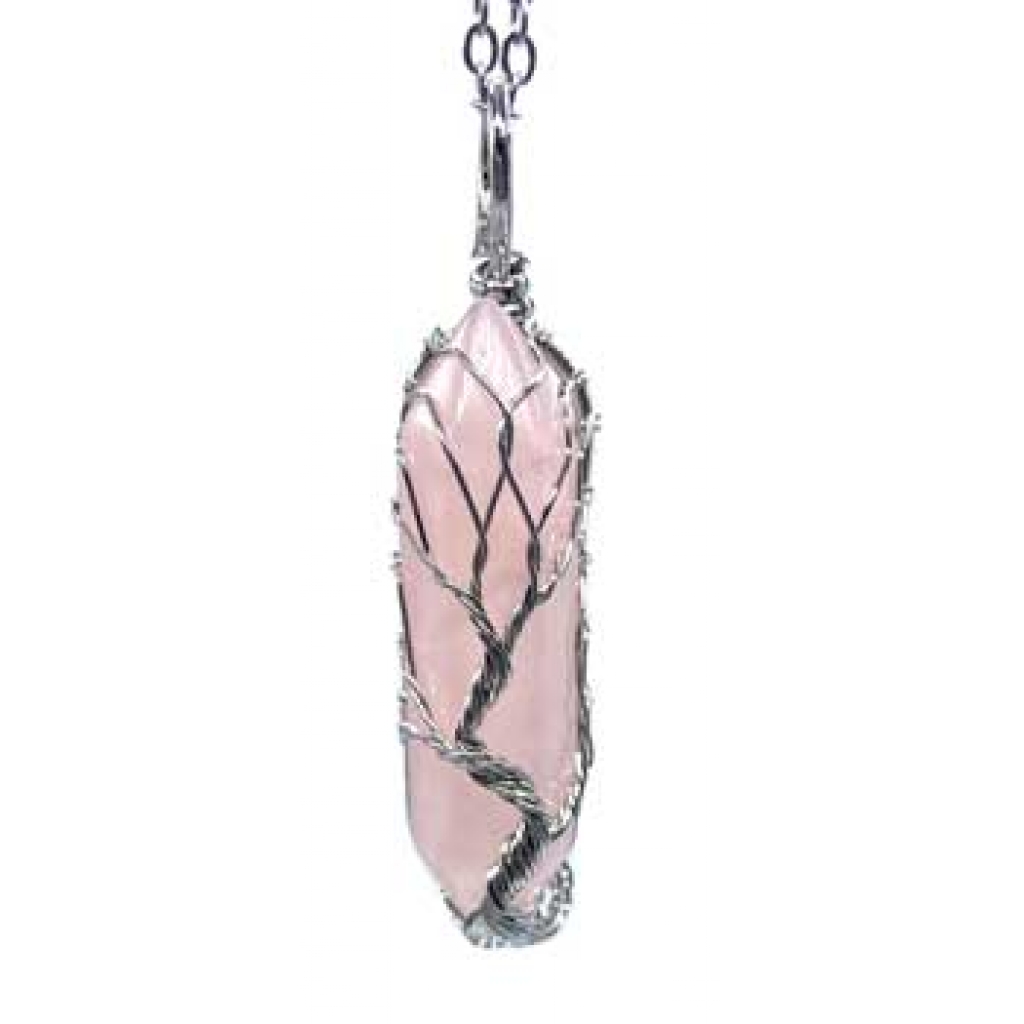 Rose Quartz Tree of Life Pendant with Chain