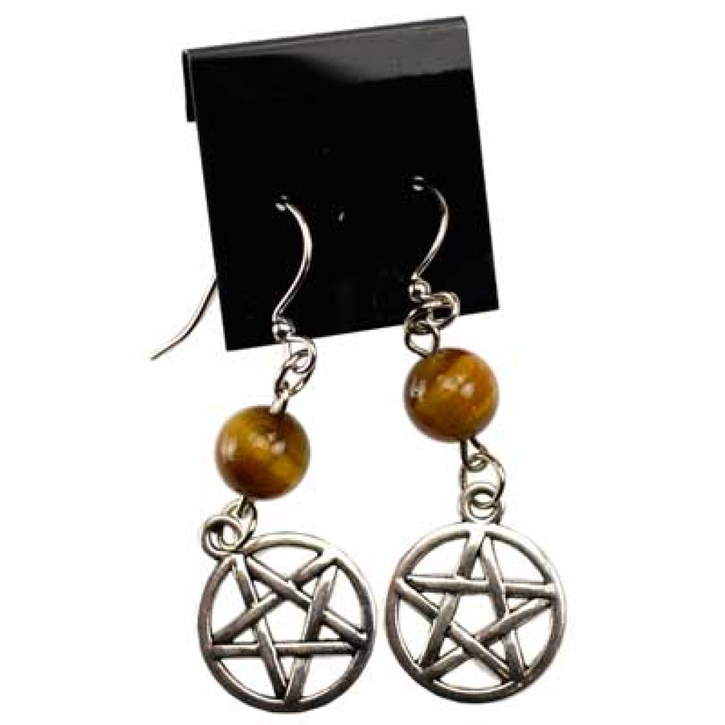 Tiger's Eye Pentagram Earrings