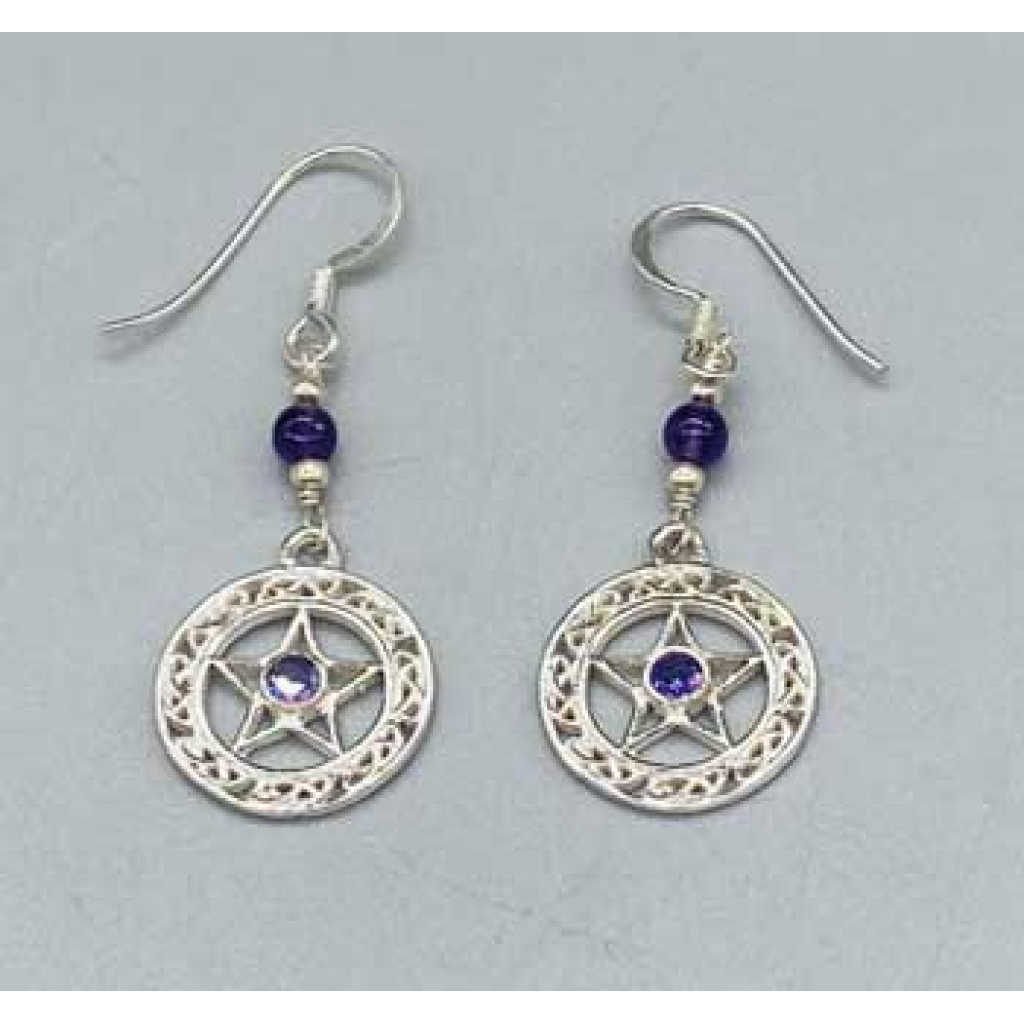 16mm Amethyst Pentagram Earrings