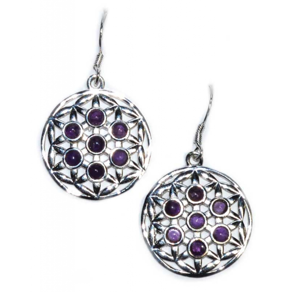 22mm Flower of Life Amethyst Earrings