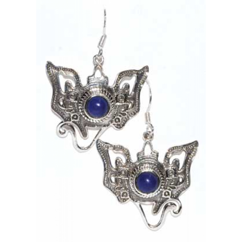 Sterling Silver Ganesha Earrings with Lapis Stone