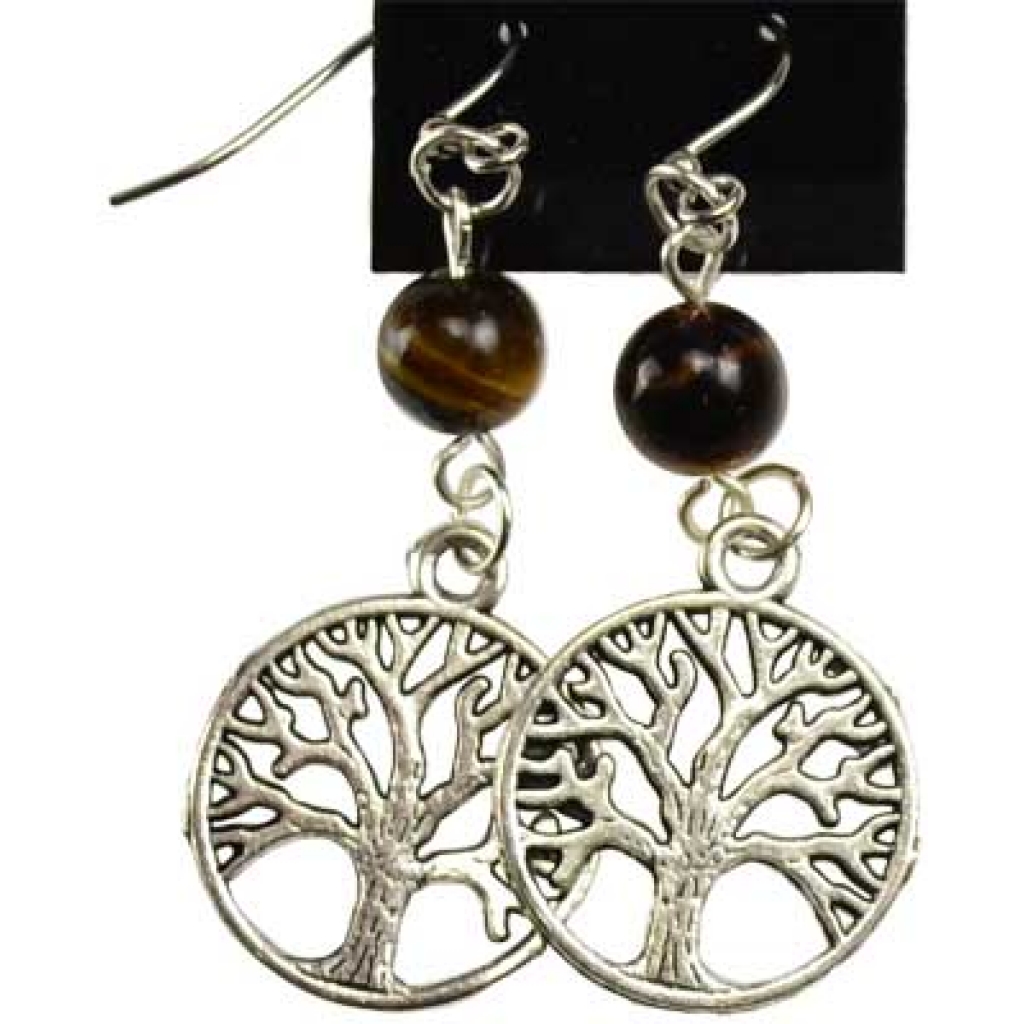 Tiger's Eye Tree of Life Earrings