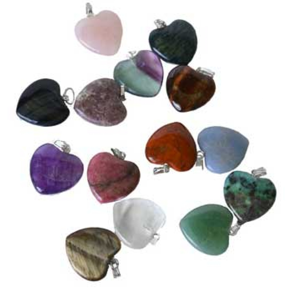 Set of 24 Heart-Shaped Stone Pendants (3/4