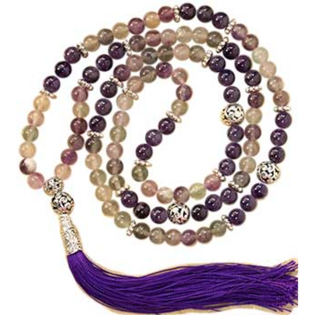 Fluorite & Amethyst Ball Elastic Mala