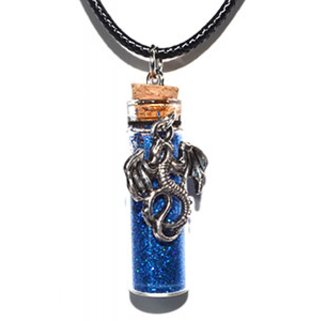 Dragon Blue Glitter Necklace - Spell Bottle Charm