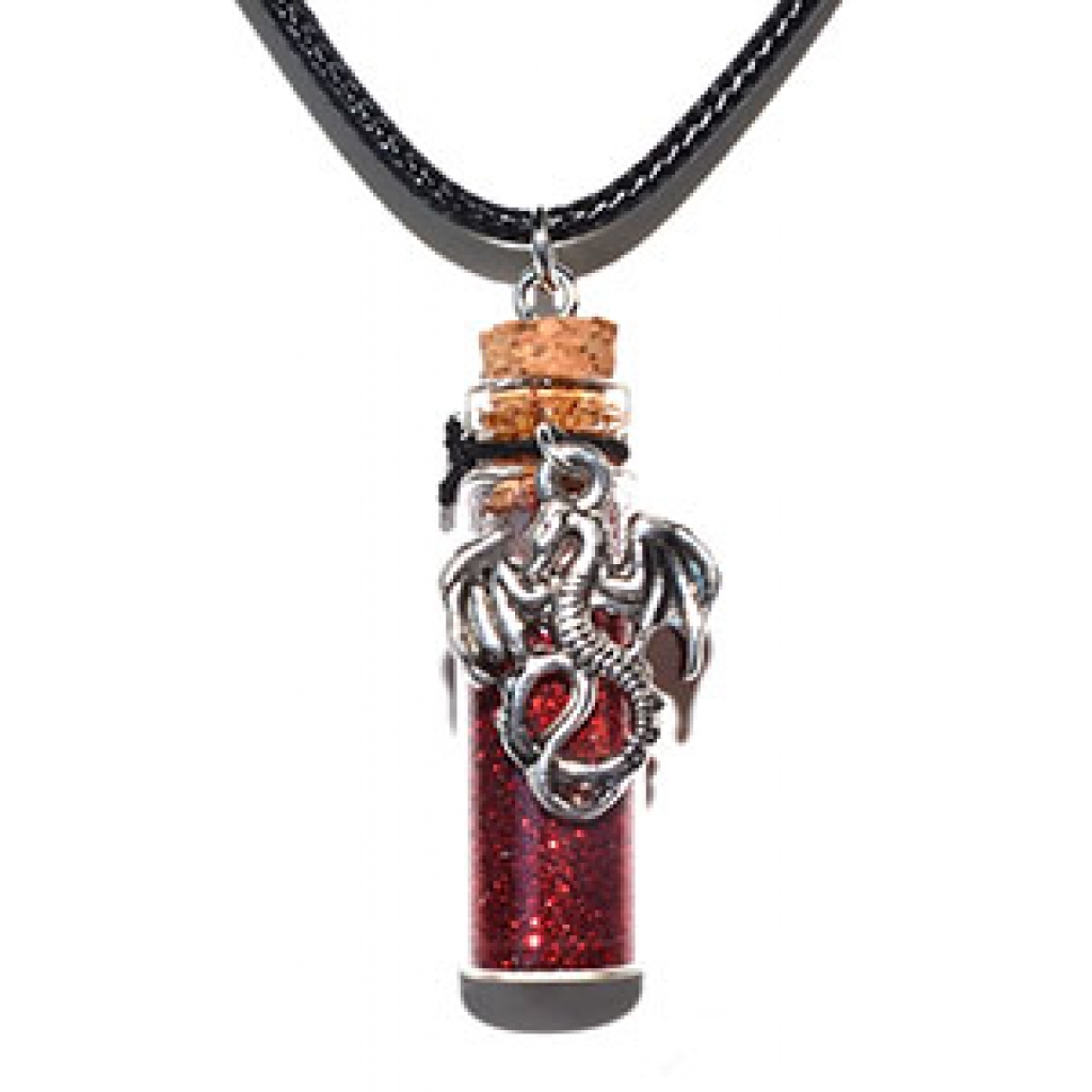 Dragon Red Glitter Spell Bottle Necklace