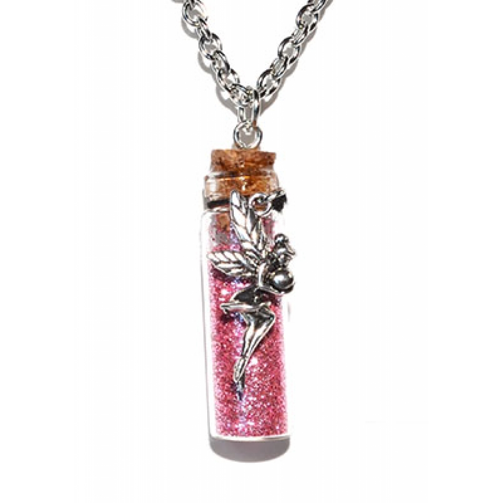 Fairy Pink Glitter Spell Bottle Necklace