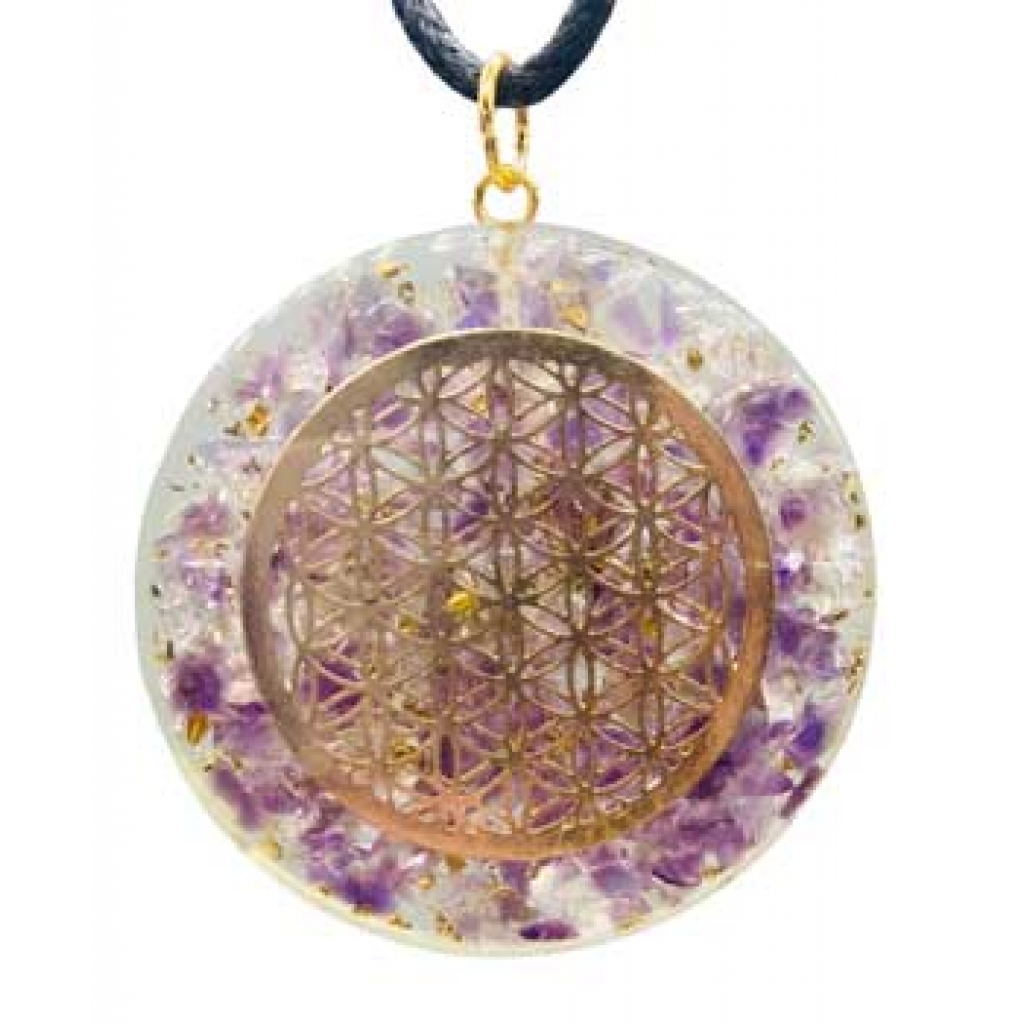 Orgone Flower of Life Pendant - Amethyst & Quartz