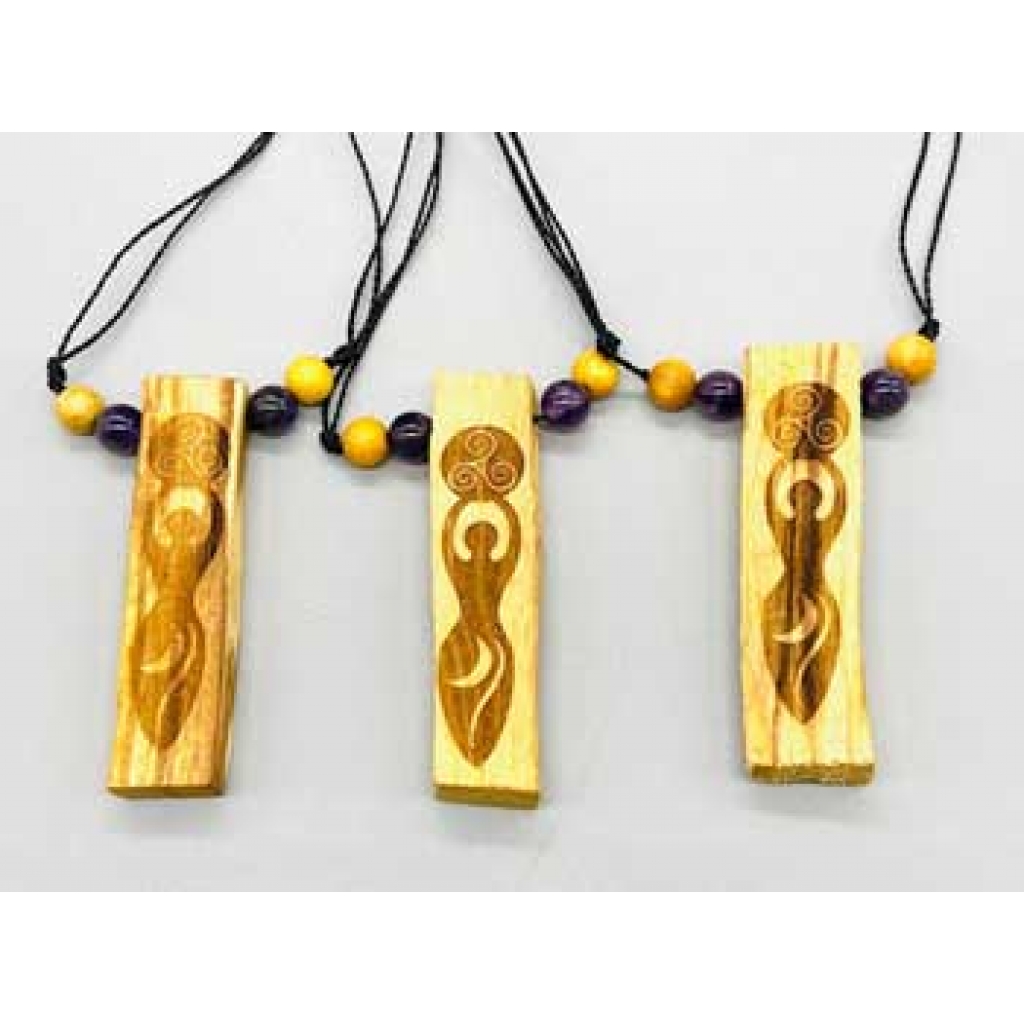 Set of 3 Goddess Palo Santo Pendants with Amethyst