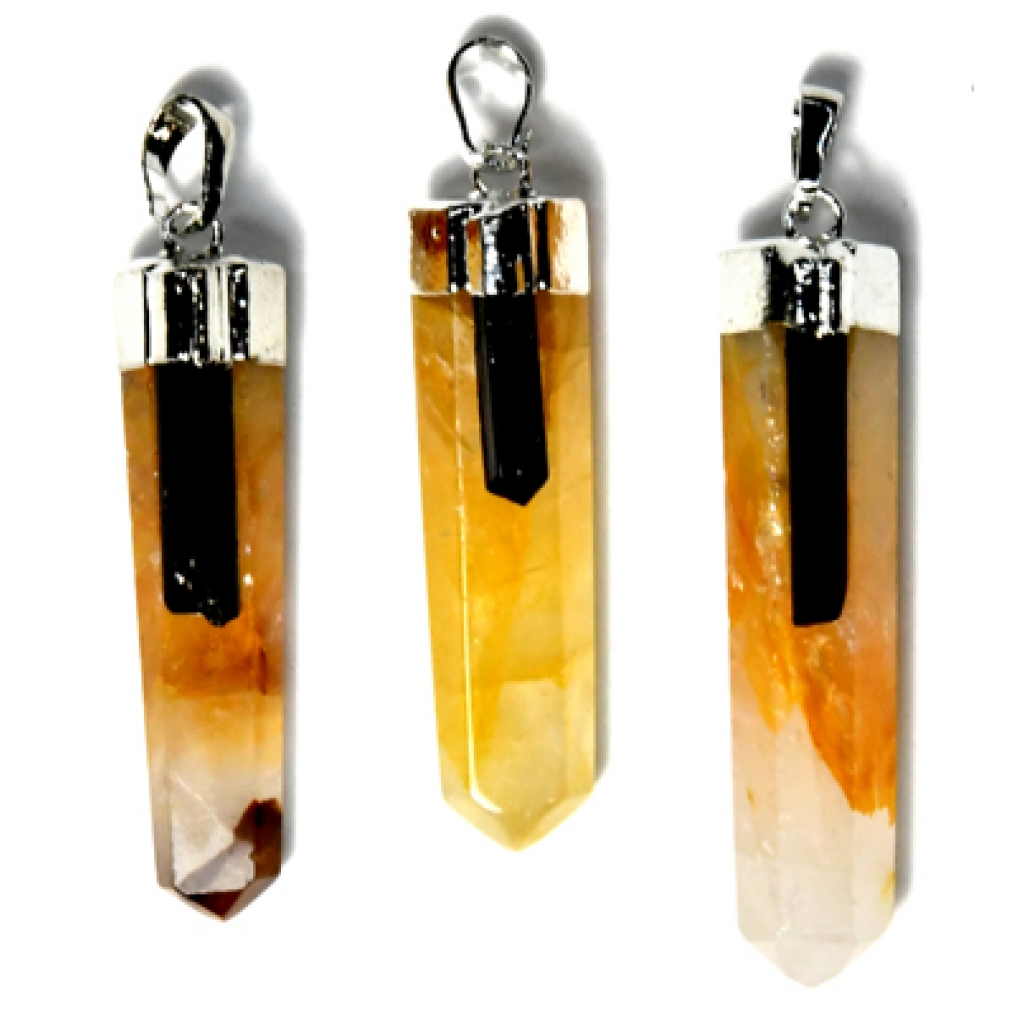 Golden Quartz with Tourmaline Pendant - Healing Duo