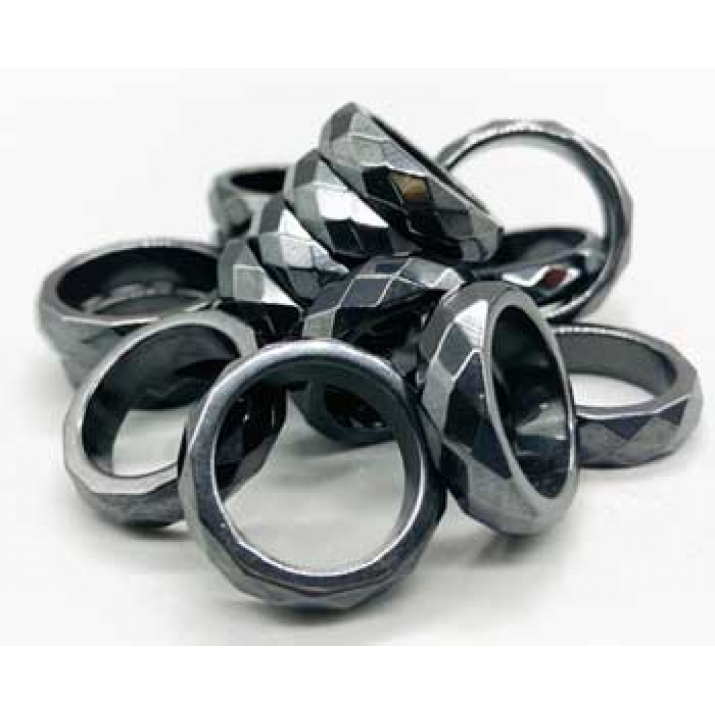 (Set of 50) Faceted Hematite Magnetic Rings