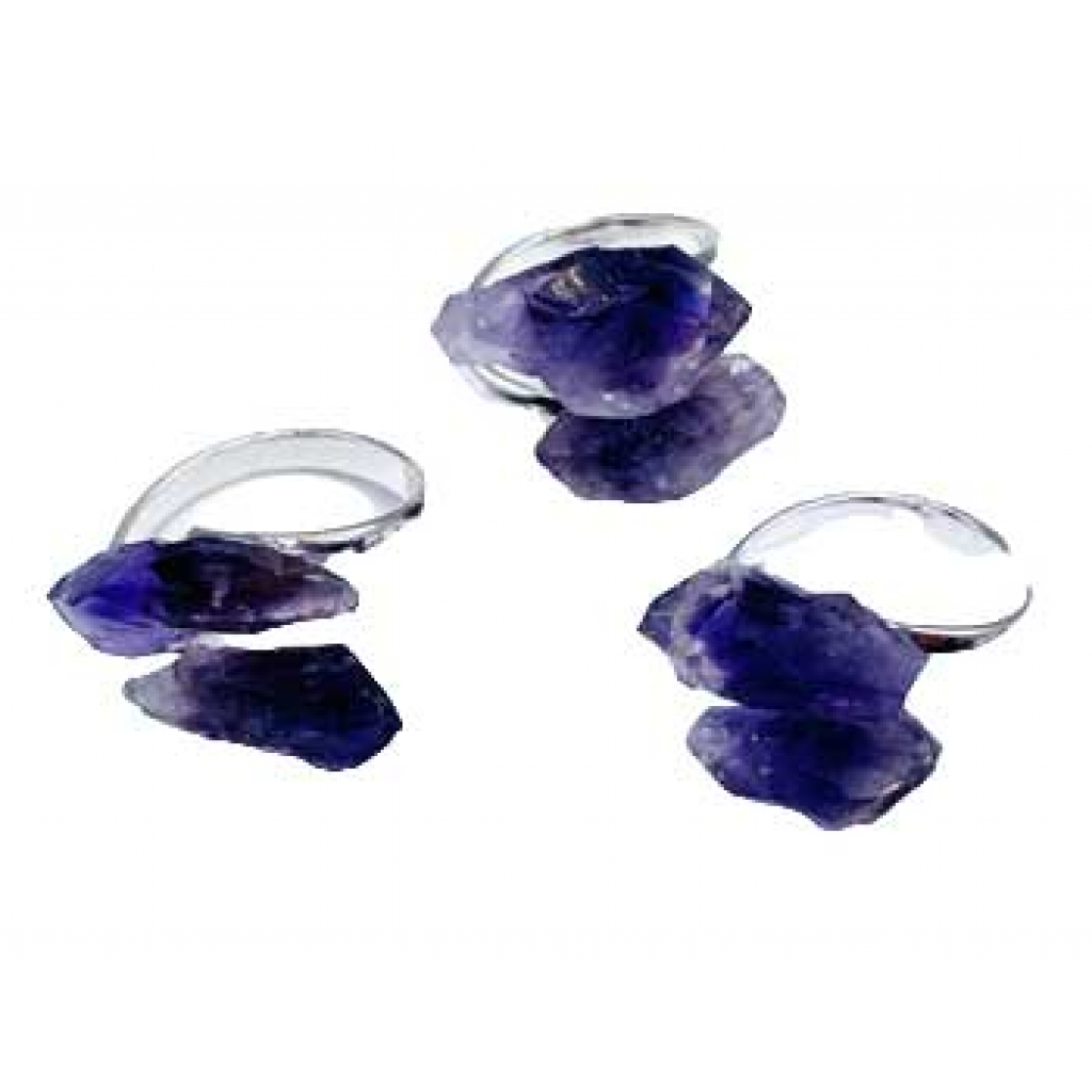 Set of 3 Adjustable Amethyst Rings