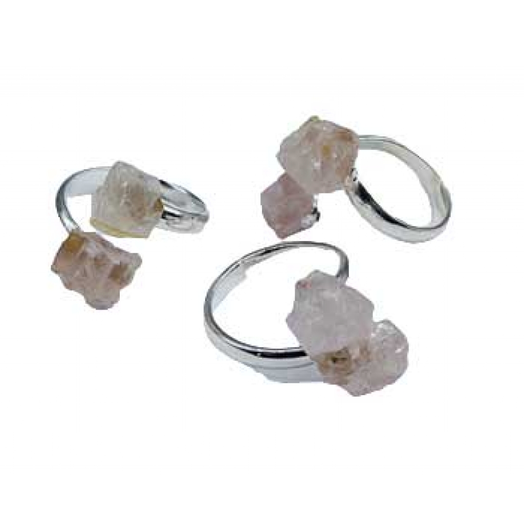 Set of 3 Adjustable Rose Quartz Rings